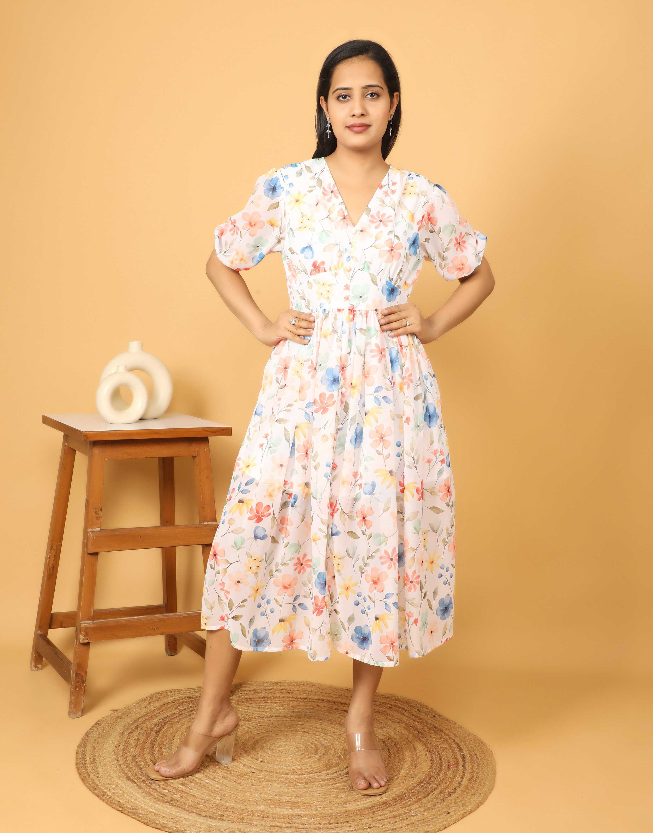 Women's Floral Printed Flared Long Dress