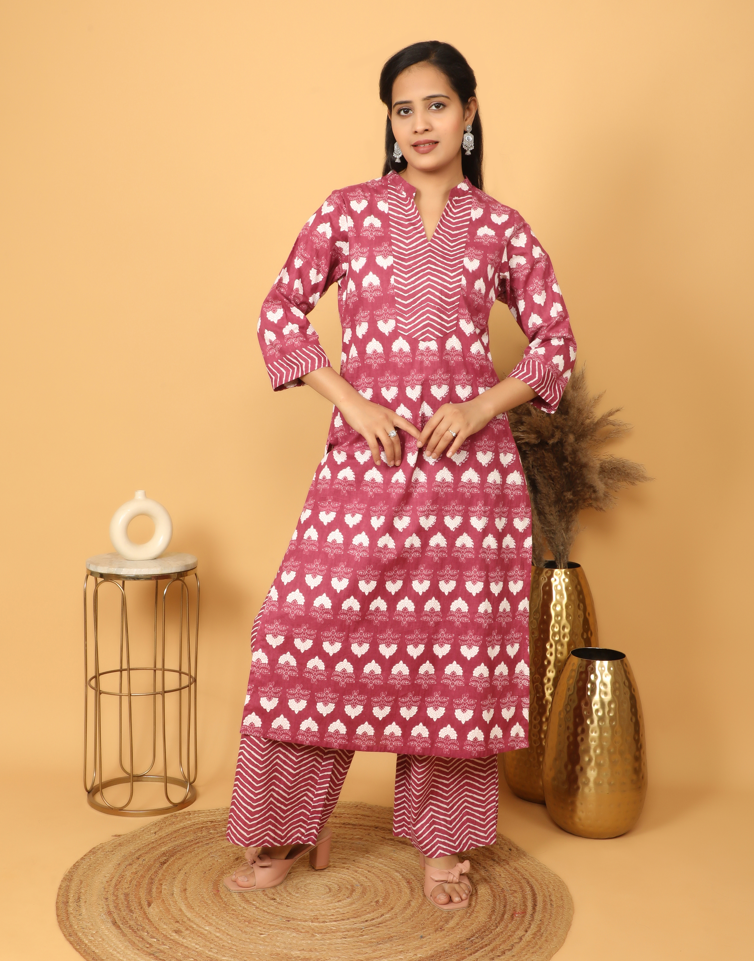 Women’s Pink Printed Cotton Kurta Set