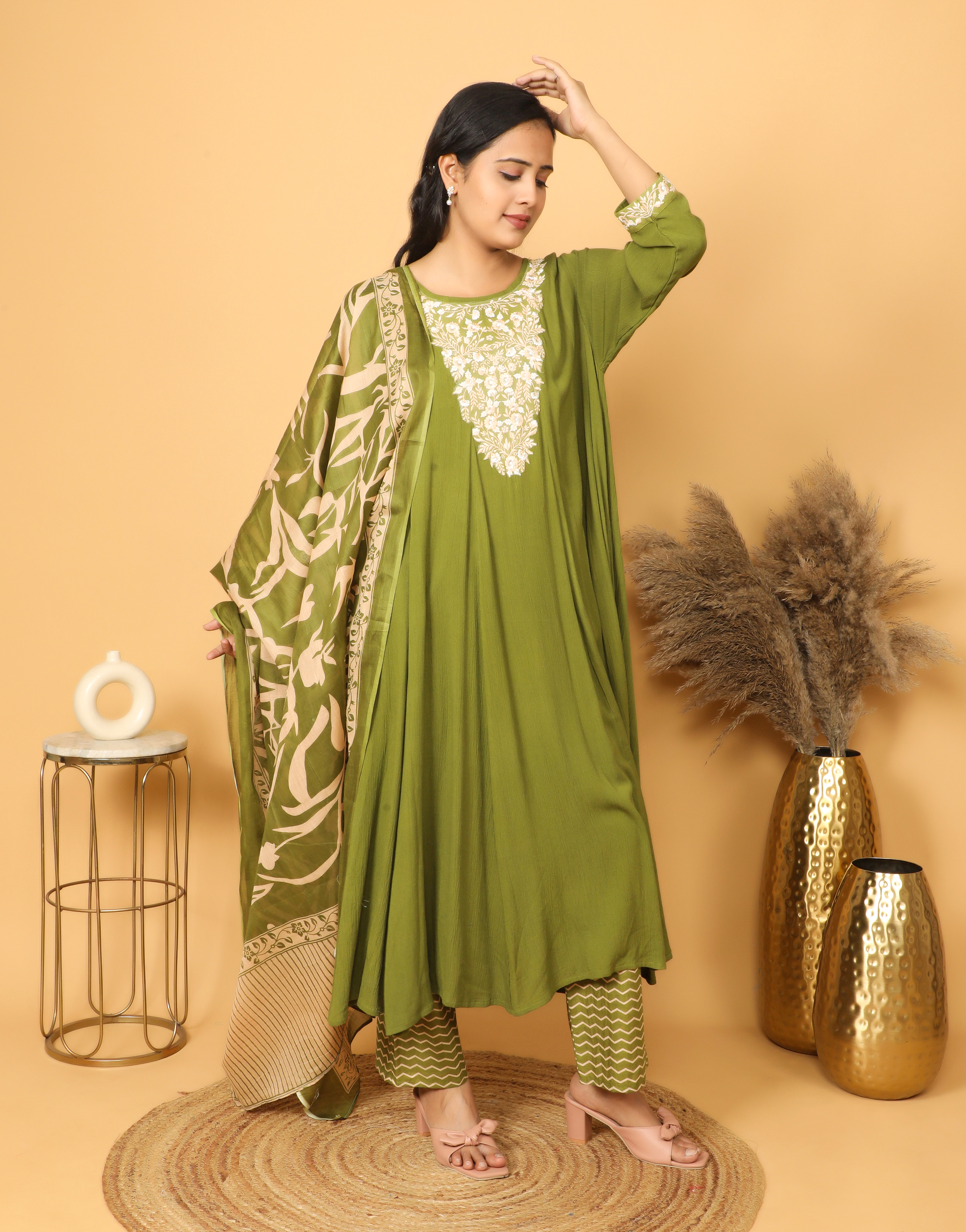 Green Kalidar Suit Set For Festive Wear