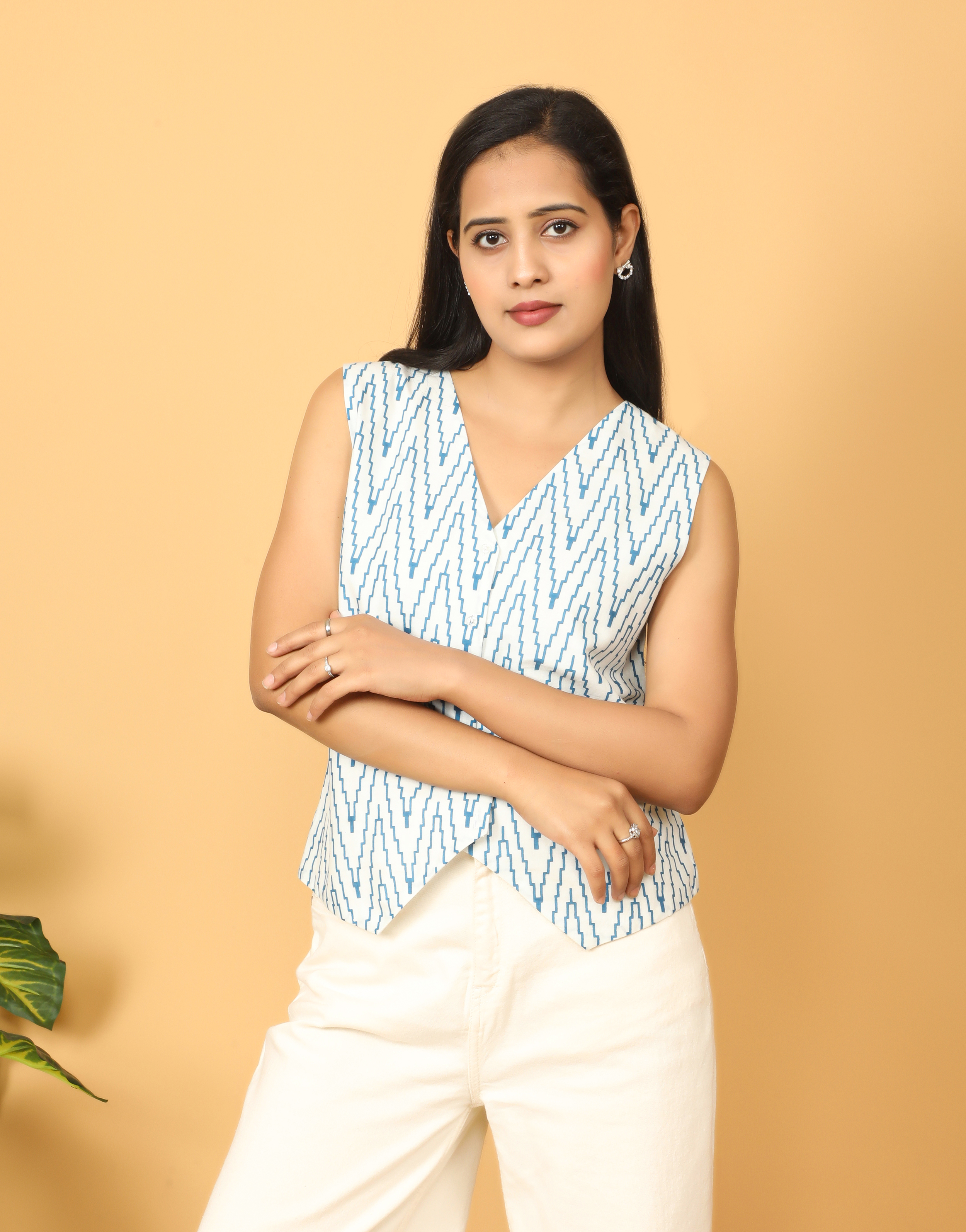 Women's Stylish White & Blue Striped Top