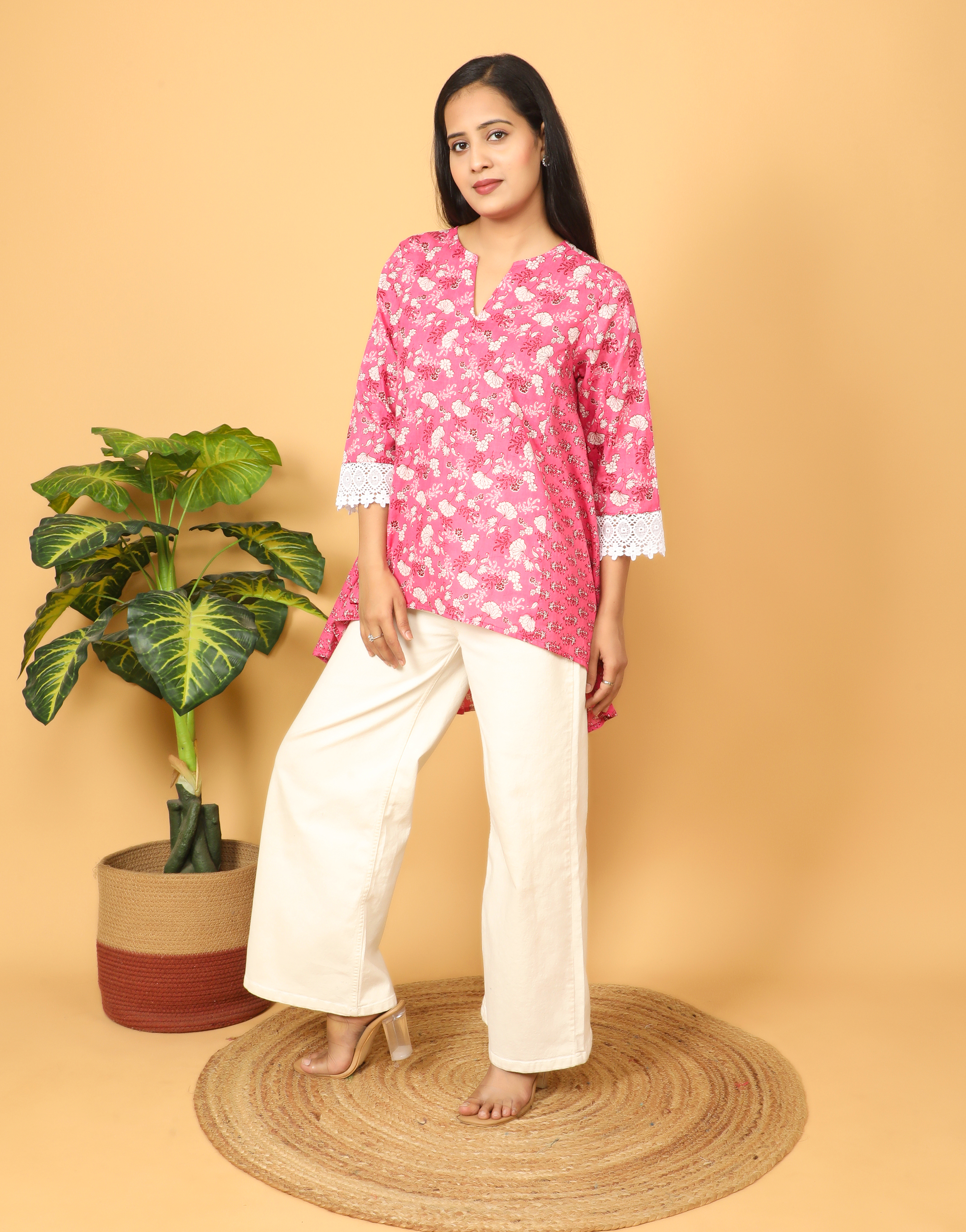 Women's Stylish Pink Printed Cotton Top