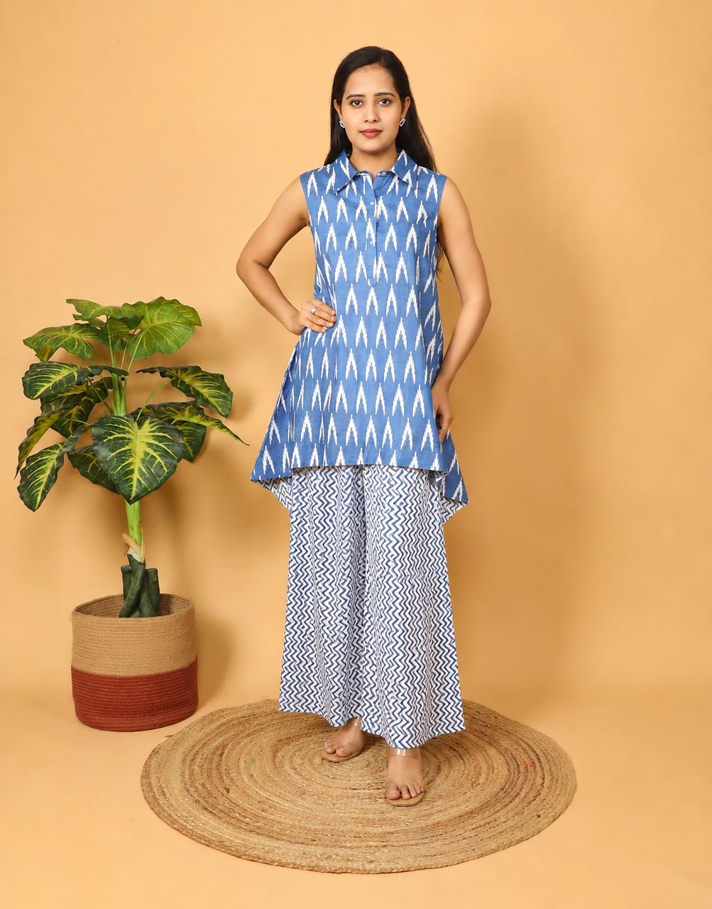 Women's Blue Ikat Printed Co-Ord Set