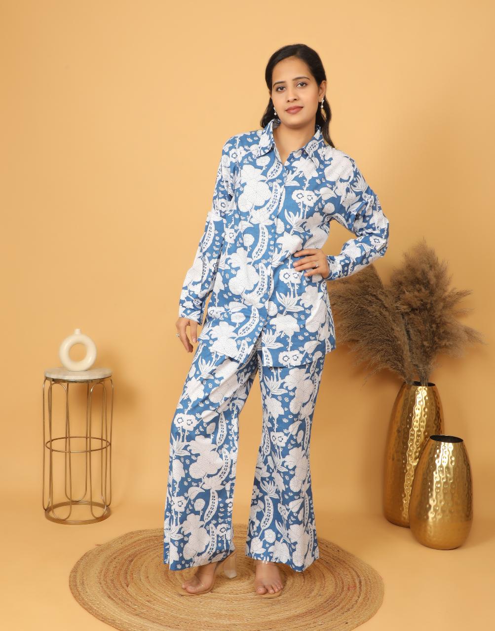 Women’s Blue Floral Printed Co-ord Set