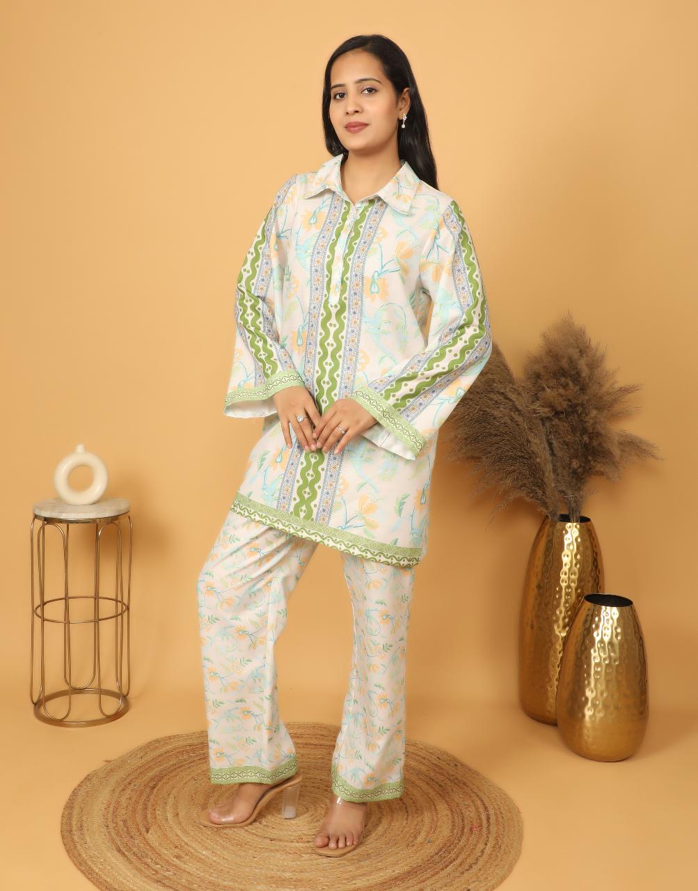 Womens Floral Linen Blend Co-Ord Set