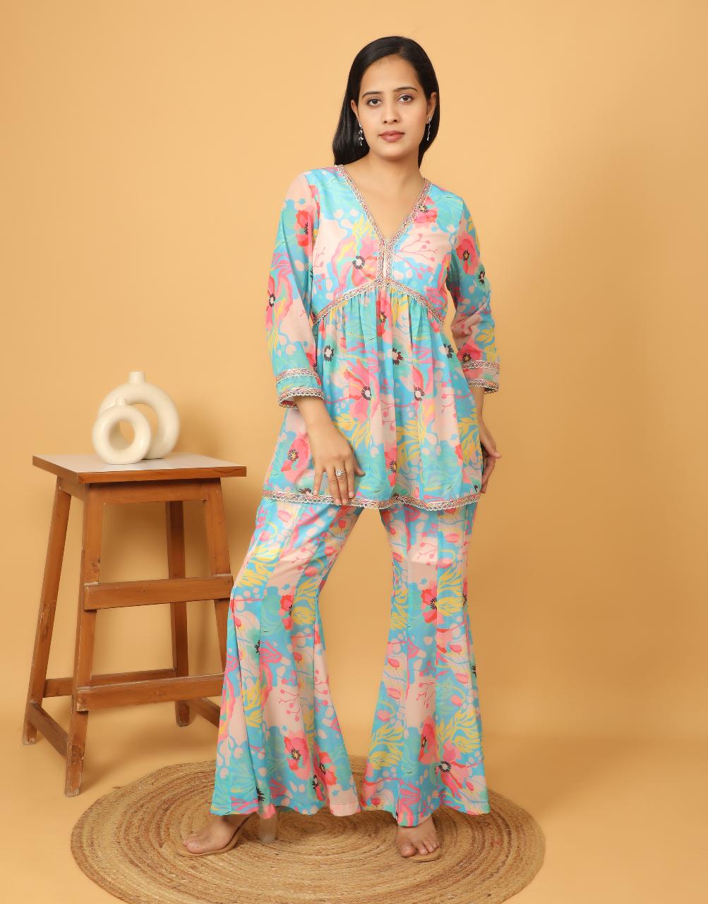 Multi Print Co-Ord Set For Festive Wear