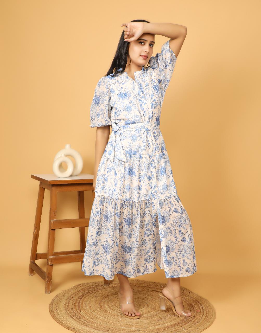 Women's Printed Flared Long Dress