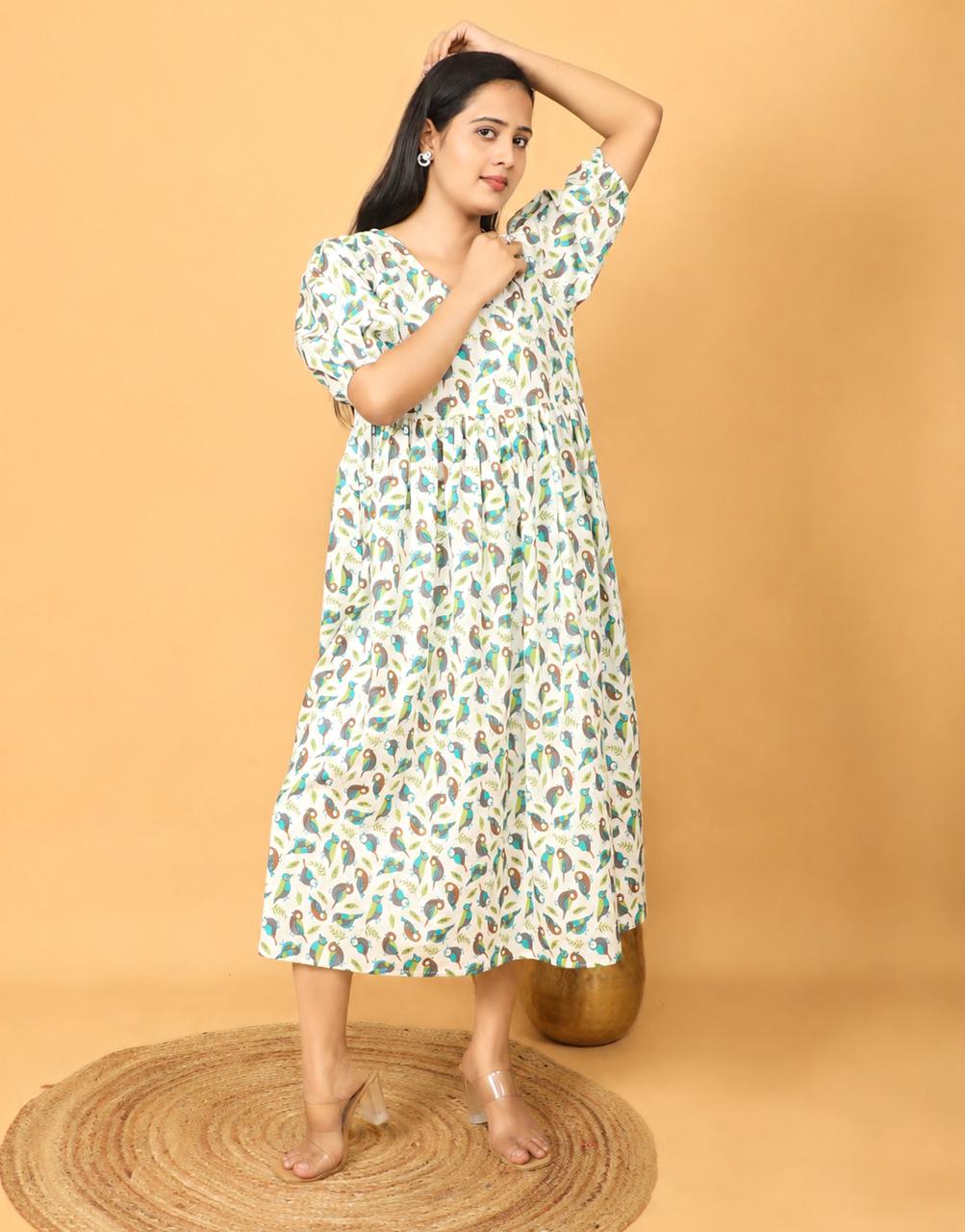 Women’s Sparrow Print Multi Cotton Dress