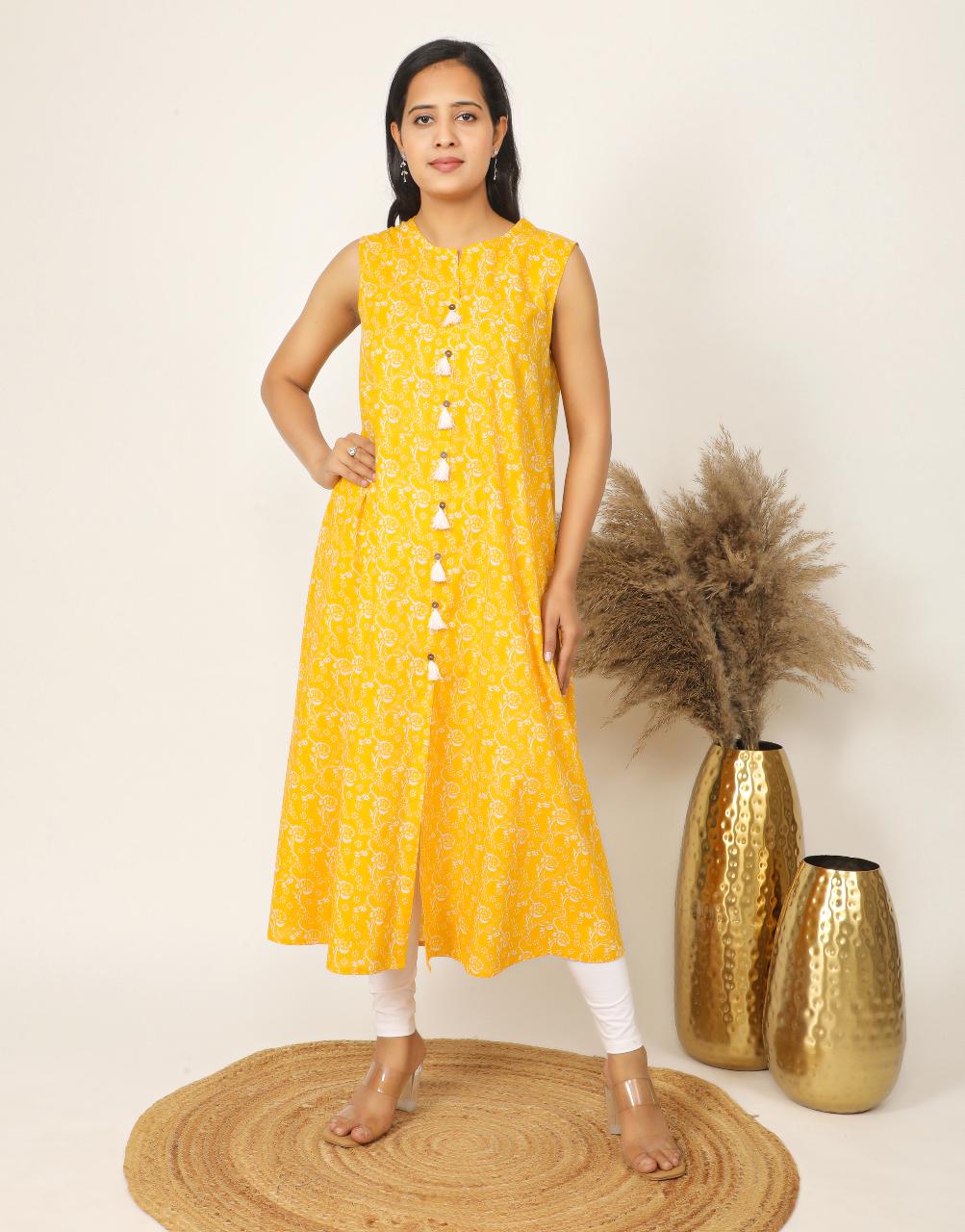 Floral Print Straight Kurta with Tassels