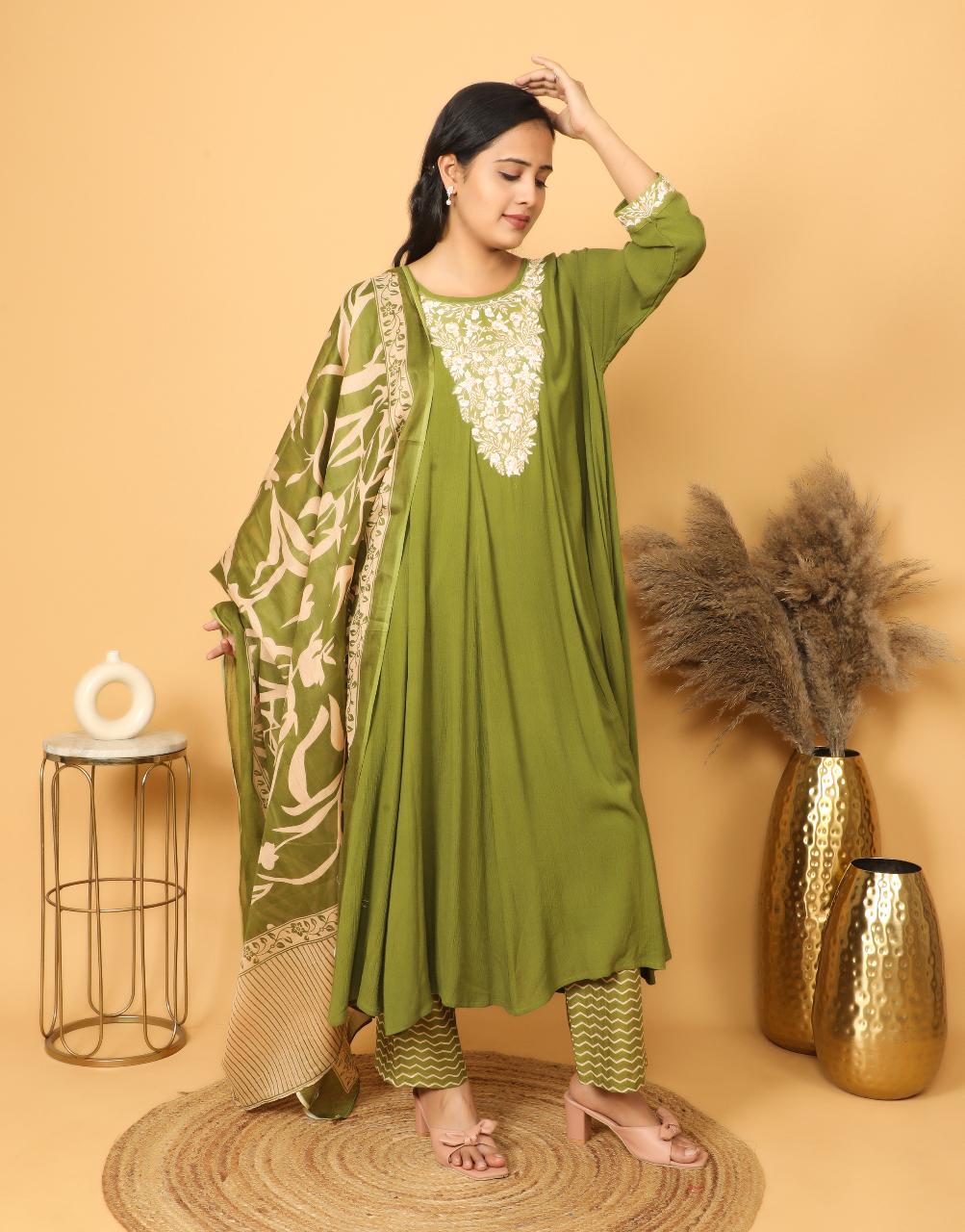 Green Kalidar Suit Set For Festive Wear